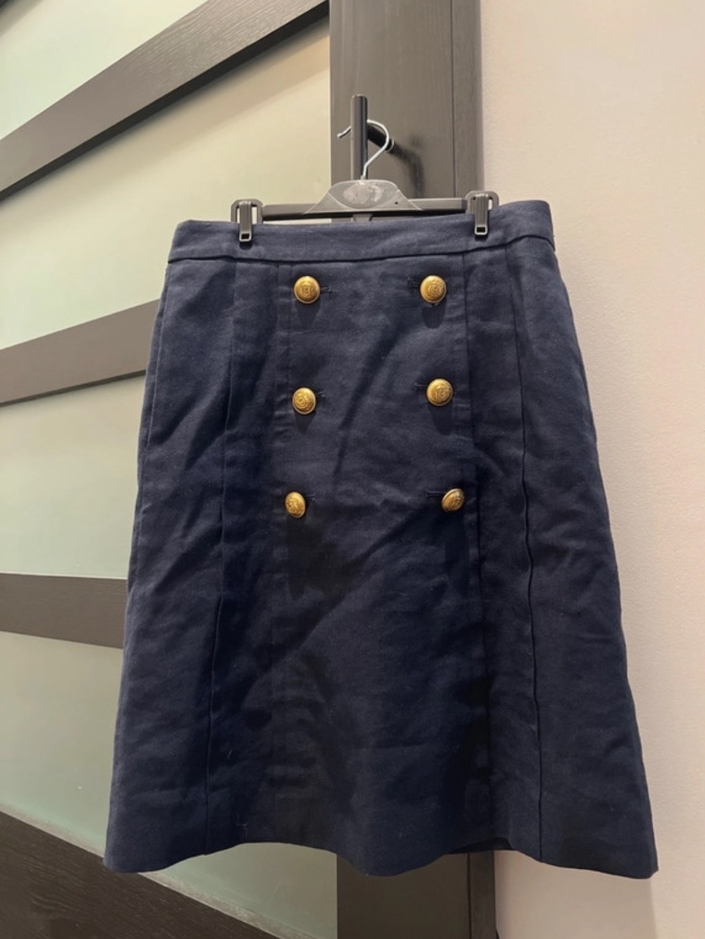 J. Crew Navy A-Line Skirt with Gold Buttons